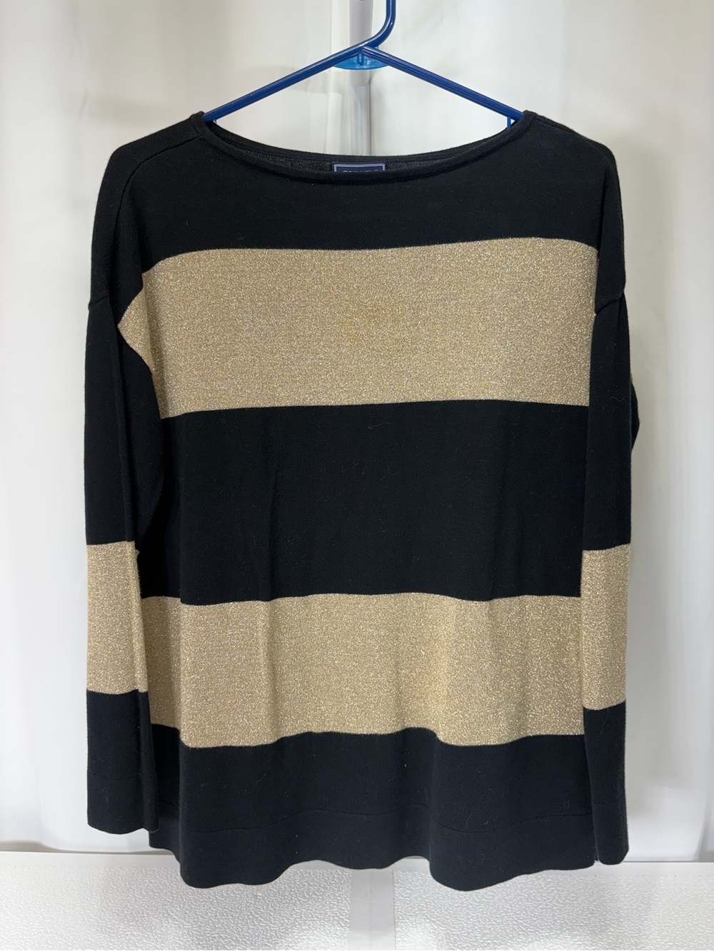 Chaps Black Long-Sleeve Tee with Gold Stripes 4150